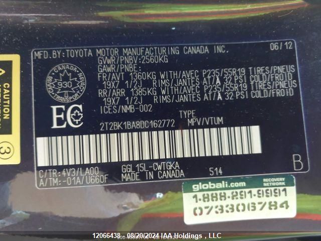 2013 Lexus Rx 350/Base/F Sport VIN: 2T2BK1BA8DC162772 Lot: 12066438