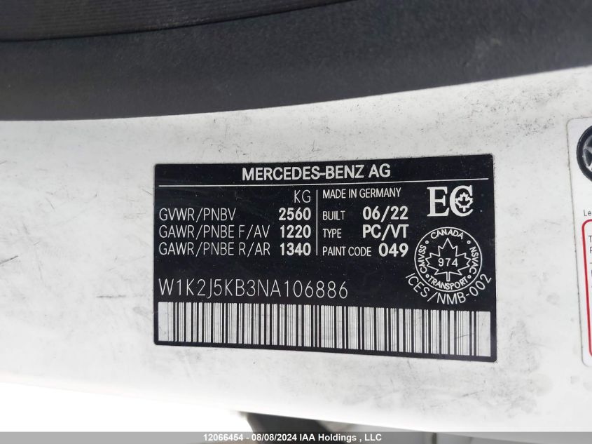 W1K2J5KB3NA106886 2022 Mercedes-Benz C Class