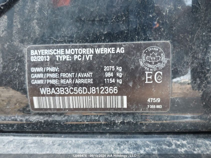 2013 BMW 3 Series VIN: WBA3B3C56DJ812366 Lot: 12066475
