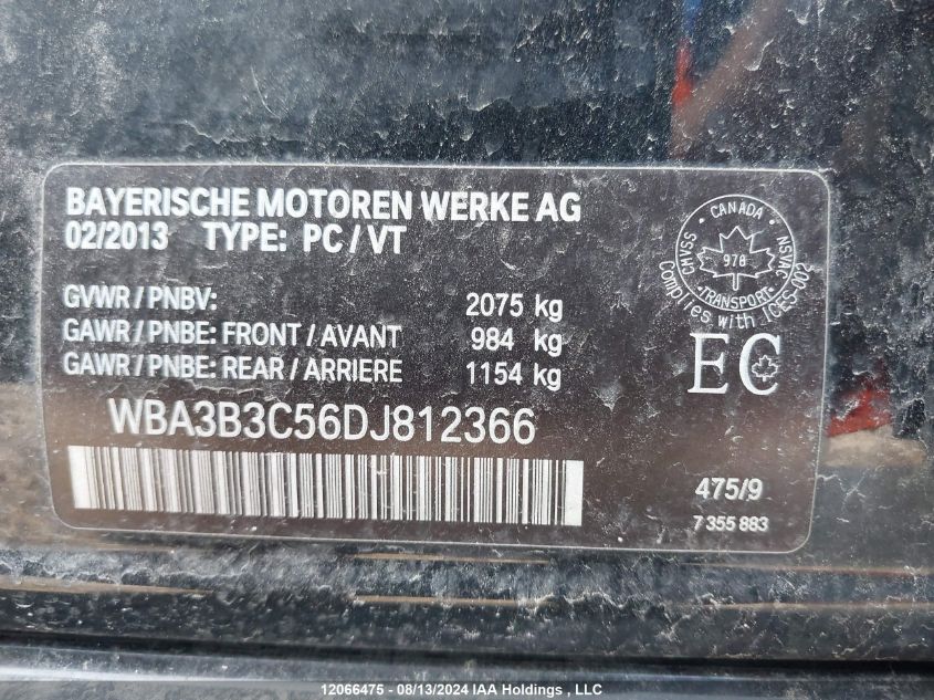 2013 BMW 3 Series VIN: WBA3B3C56DJ812366 Lot: 12066475
