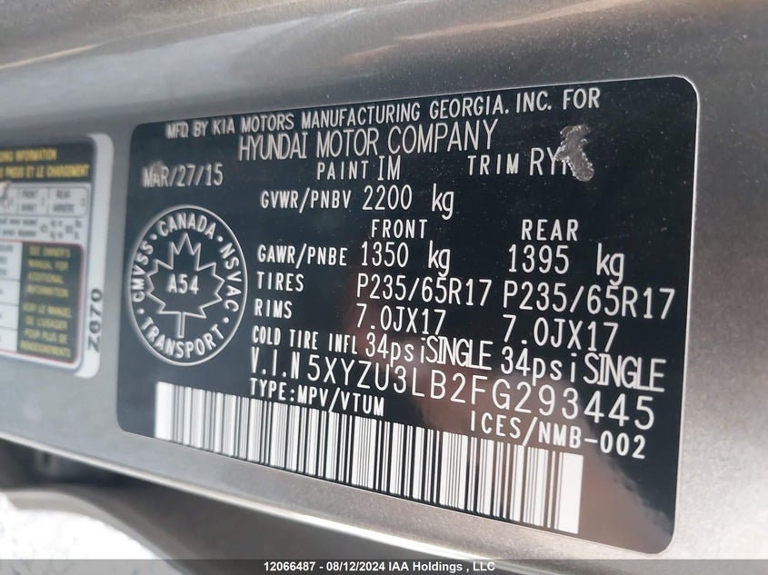 2015 Hyundai Santa Fe Sport VIN: 5XYZU3LB2FG293445 Lot: 12066487