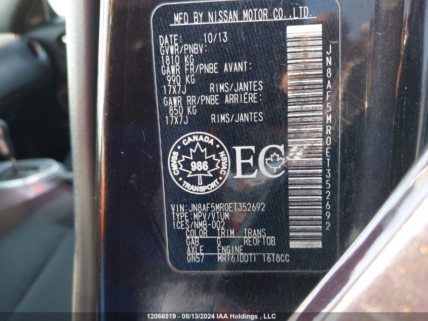 2014 Nissan Juke VIN: JN8AF5MR0ET352692 Lot: 12066519