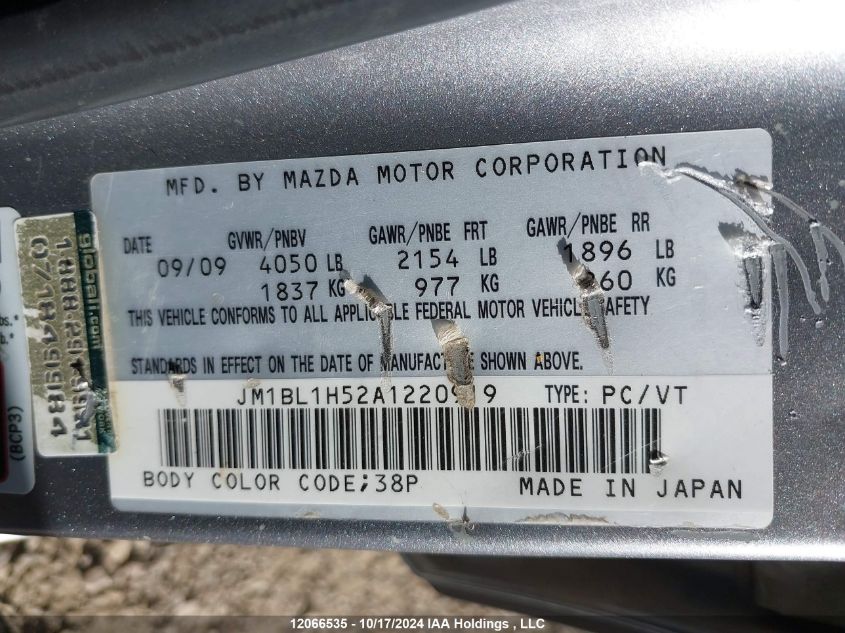 2010 Mazda Mazda3 VIN: JM1BL1H52A1220919 Lot: 12066535