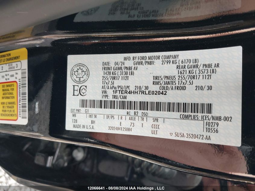 2024 Ford Ranger Xlt VIN: 1FTER4HH7RLE02042 Lot: 12066641