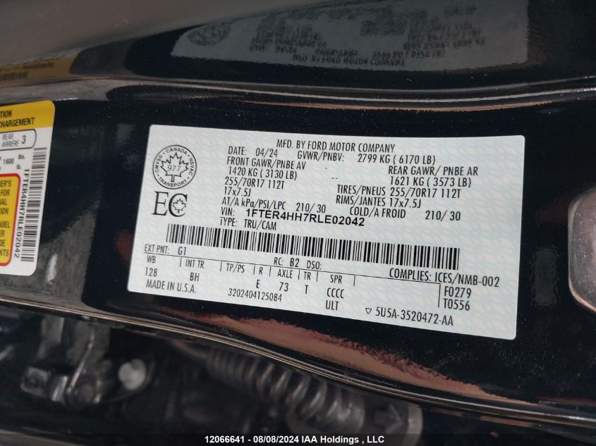 2024 Ford Ranger Xlt VIN: 1FTER4HH7RLE02042 Lot: 12066641