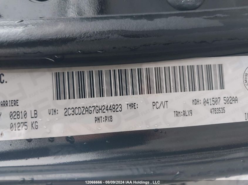 2016 Dodge Challenger Sxt VIN: 2C3CDZAG7GH244823 Lot: 12066666