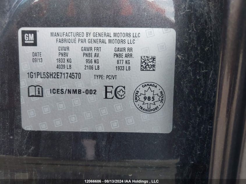 2014 Chevrolet Cruze VIN: 1G1PL5SH2E7174570 Lot: 12066686
