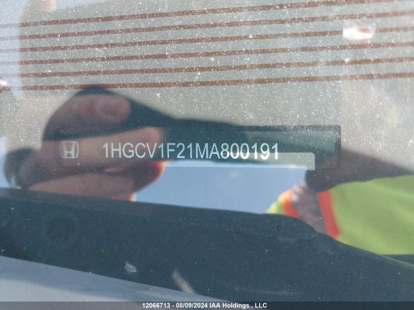 2021 Honda Accord VIN: 1HGCV1F21MA800191 Lot: 12066713