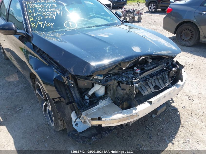 2021 Honda Accord VIN: 1HGCV1F21MA800191 Lot: 12066713