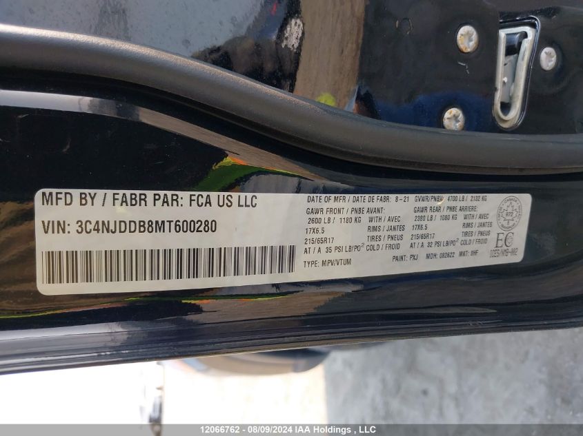 2021 Jeep Compass Trailhawk VIN: 3C4NJDDB8MT600280 Lot: 12066762