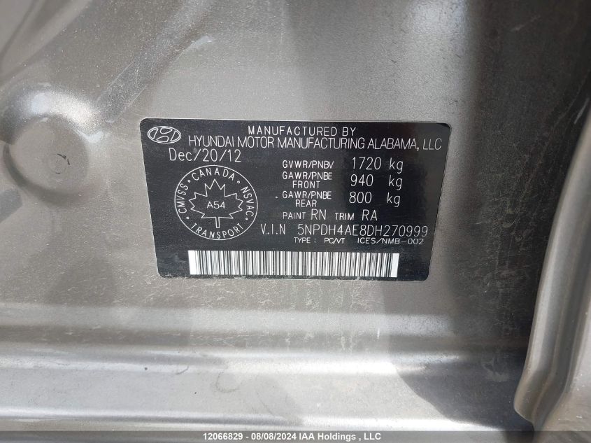 2013 Hyundai Elantra Gl VIN: 5NPDH4AE8DH270999 Lot: 12066829