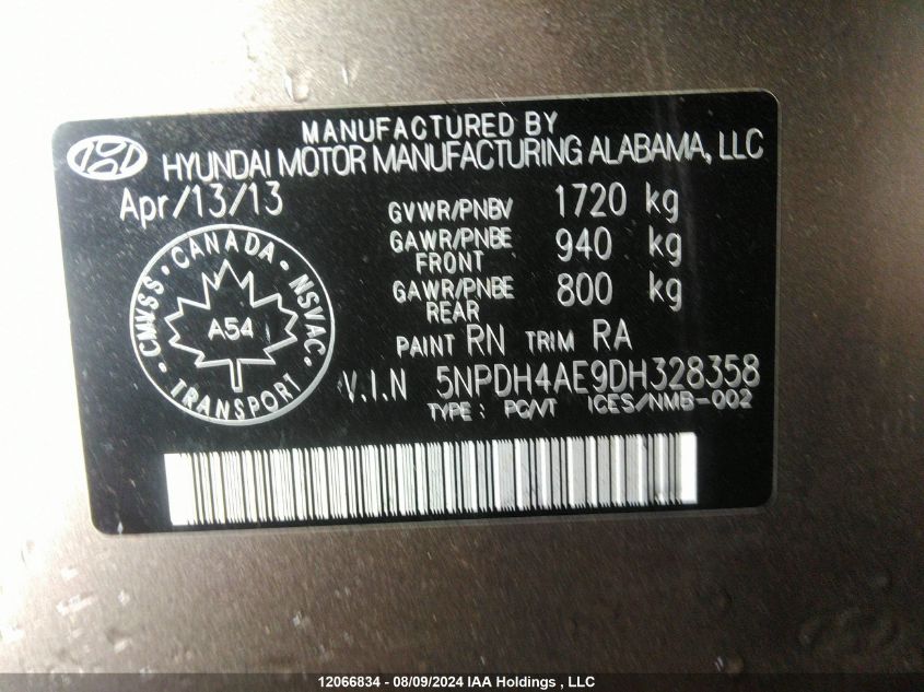 2013 Hyundai Elantra VIN: 5NPDH4AE9DH328358 Lot: 12066834