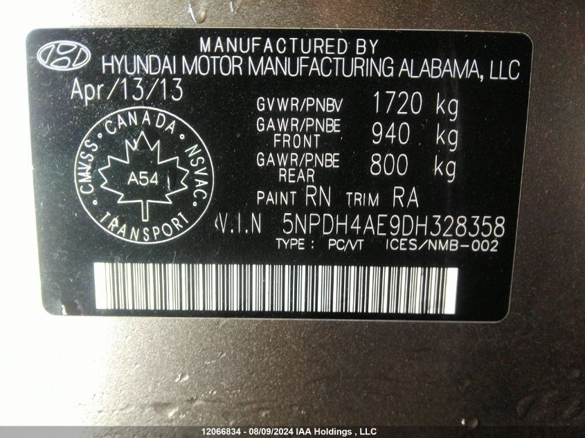 2013 Hyundai Elantra VIN: 5NPDH4AE9DH328358 Lot: 12066834