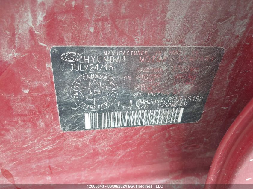2016 Hyundai Elantra Sport Appearance VIN: KMHDH4AE8GU618452 Lot: 12066843