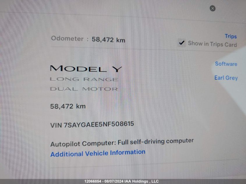 2022 Tesla Model Y VIN: 7SAYGAEE5NF508615 Lot: 12066854