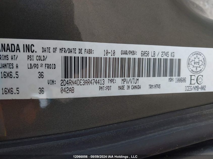 2010 Dodge Grand Caravan Se VIN: 2D4RN4DE3AR474413 Lot: 12066856