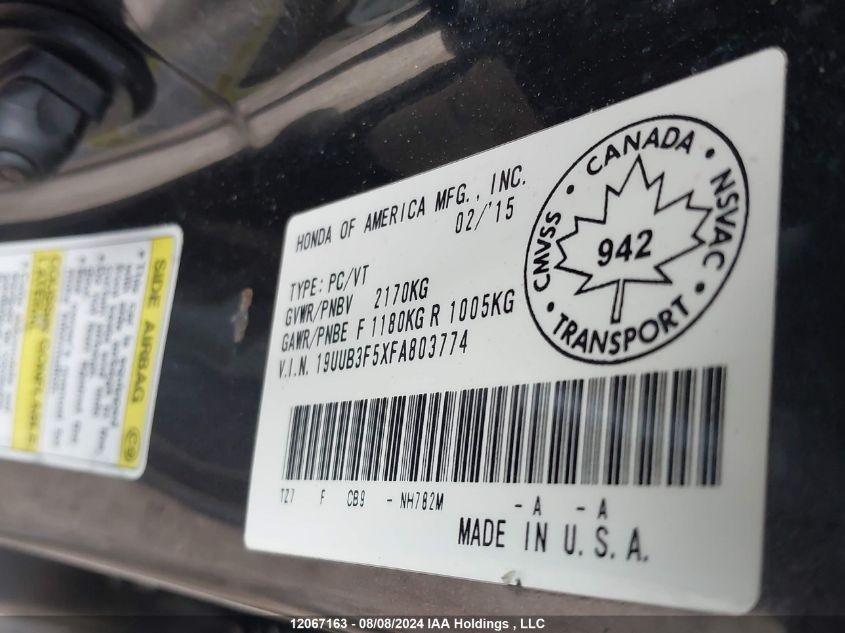 19UUB3F5XFA803774 2015 Acura Tlx