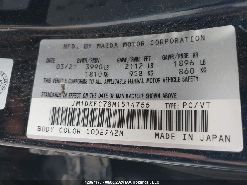 2021 Mazda Cx-3 VIN: JM1DKFC78M1514766 Lot: 12067175