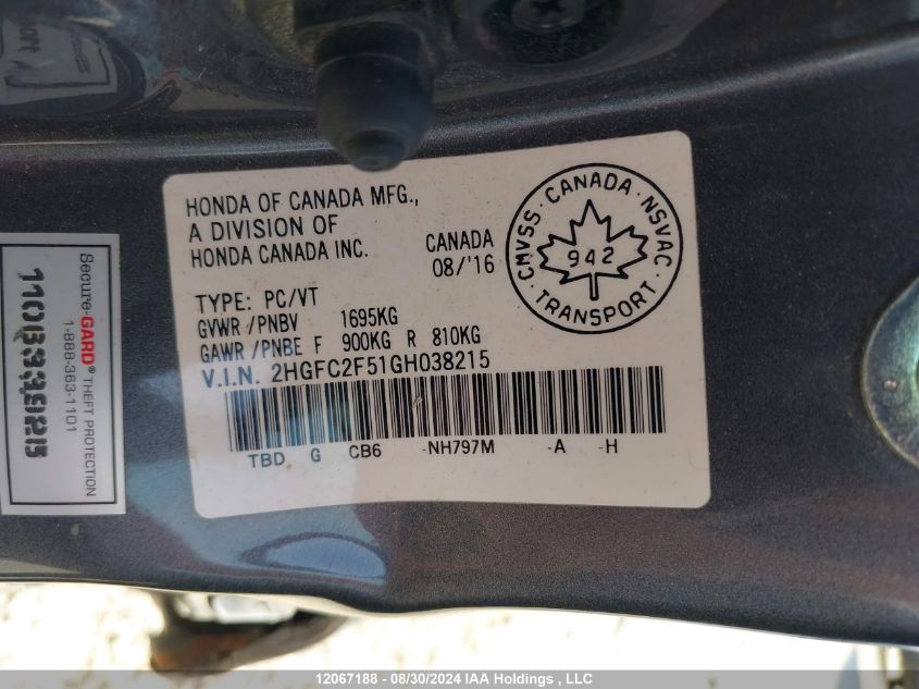 2HGFC2F51GH038215 2016 Honda Civic Sedan