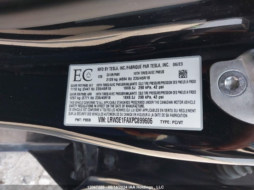 LRW3E1FAXPC899606 2023 Tesla Model 3