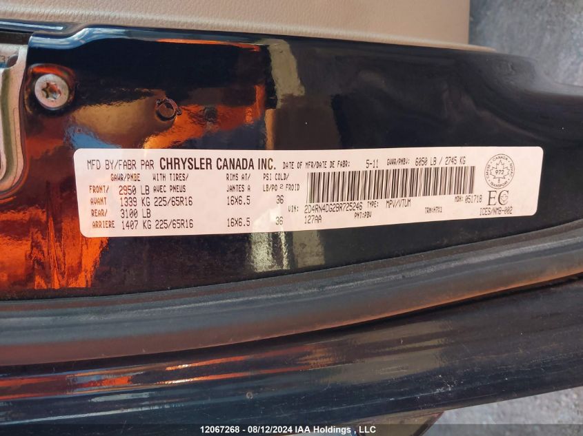 2011 Dodge Grand Caravan Se/Sxt VIN: 2D4RN4DG2BR725246 Lot: 12067268