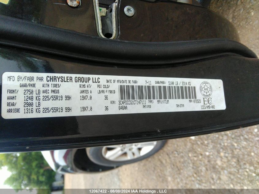 2012 Dodge Journey Sxt VIN: 3C4PDCCG1CT147111 Lot: 12067422