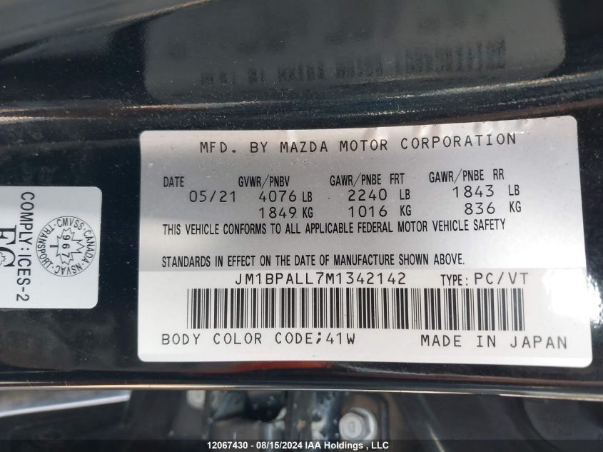 JM1BPALL7M1342142 2021 Mazda 3 Preferred