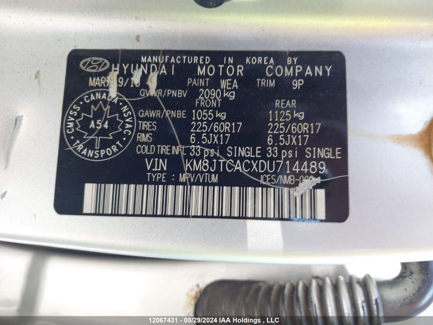 2013 Hyundai Tucson Gl VIN: KM8JTCACXDU714489 Lot: 12067431