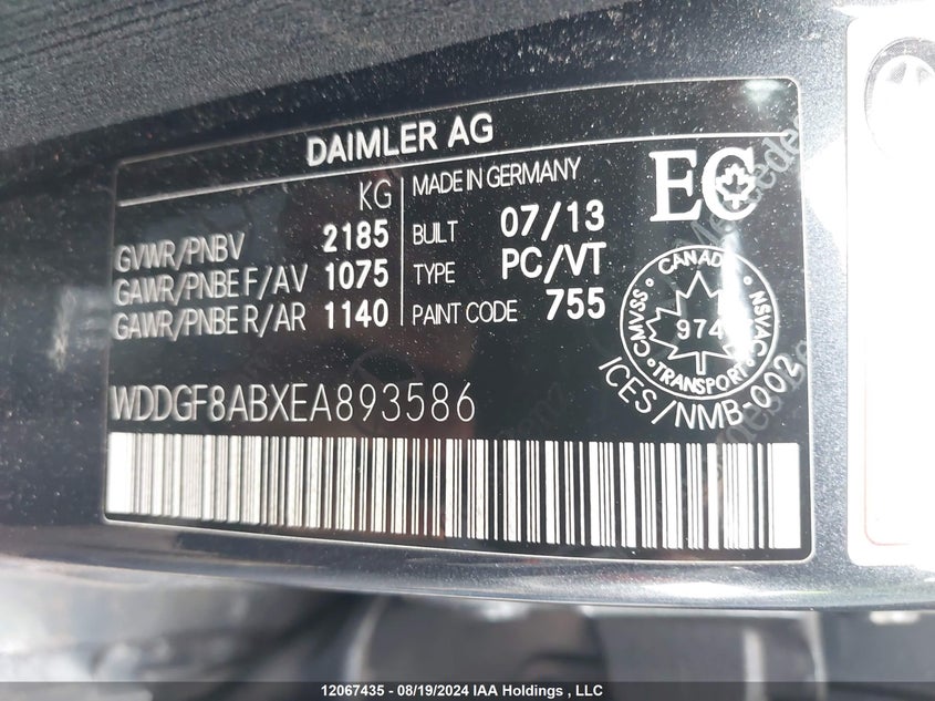 2014 Mercedes-Benz C 300 4Matic VIN: WDDGF8ABXEA893586 Lot: 12067435