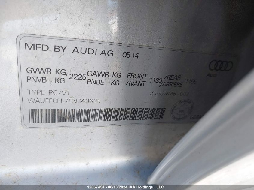2014 Audi A4 VIN: WAUFFCFL7EN043625 Lot: 12067454