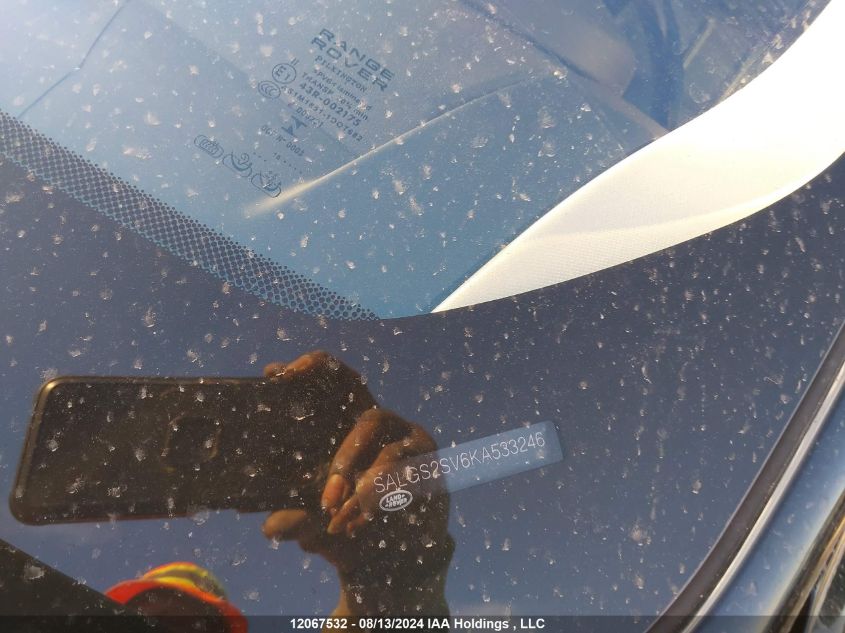 2019 Land Rover Range Rover VIN: SALGS2SV6KA533246 Lot: 12067532