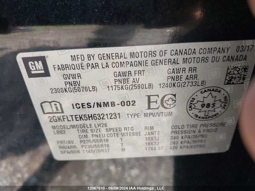 2017 GMC Terrain VIN: 2GKFLTEK5H6321231 Lot: 12067610