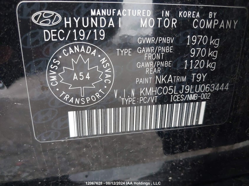2020 Hyundai Ioniq Ultimate VIN: KMHC05LJ9LU063444 Lot: 12067628
