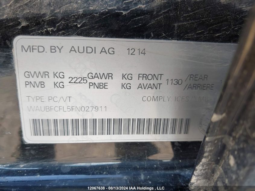 2015 Audi A4 VIN: WAUBFCFL5FN027911 Lot: 12067638