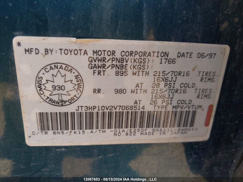 1997 Toyota Rav4 VIN: JT3HP10V2V7068514 Lot: 12067653