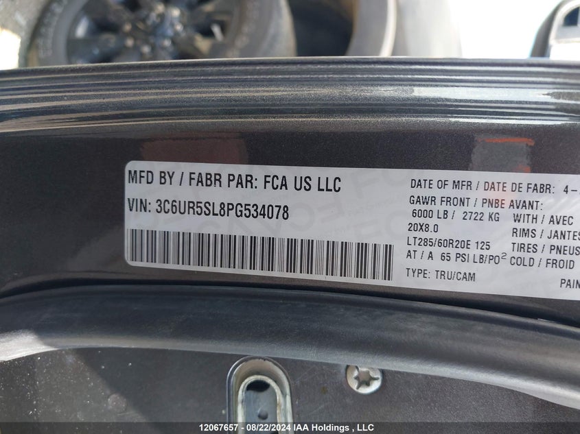 2023 Dodge Ram 2500 VIN: 3C6UR5SL8PG534078 Lot: 12067657