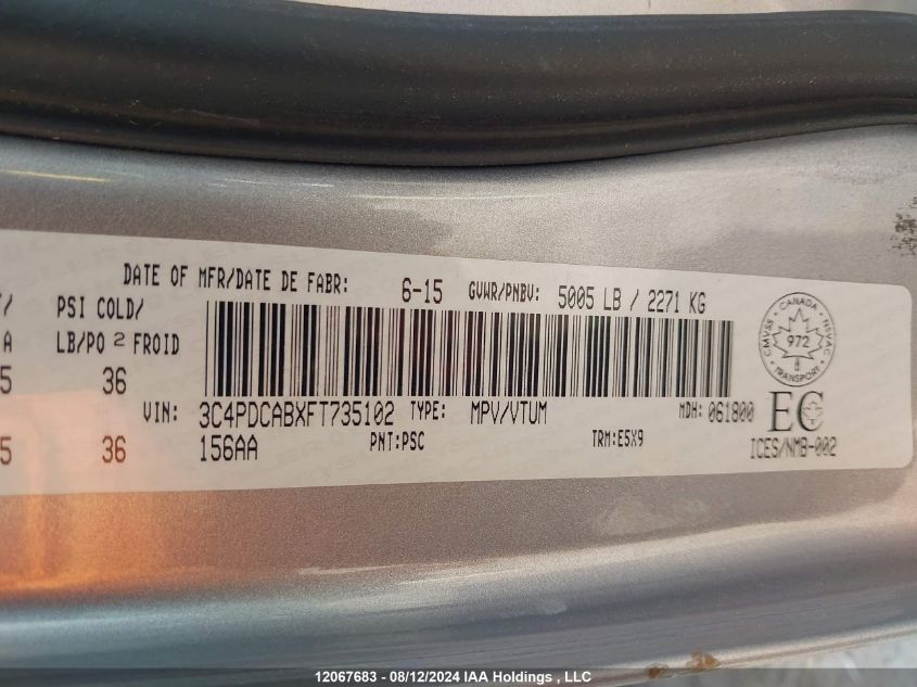 2015 Dodge Journey Cvp/Se Plus VIN: 3C4PDCABXFT735102 Lot: 12067683