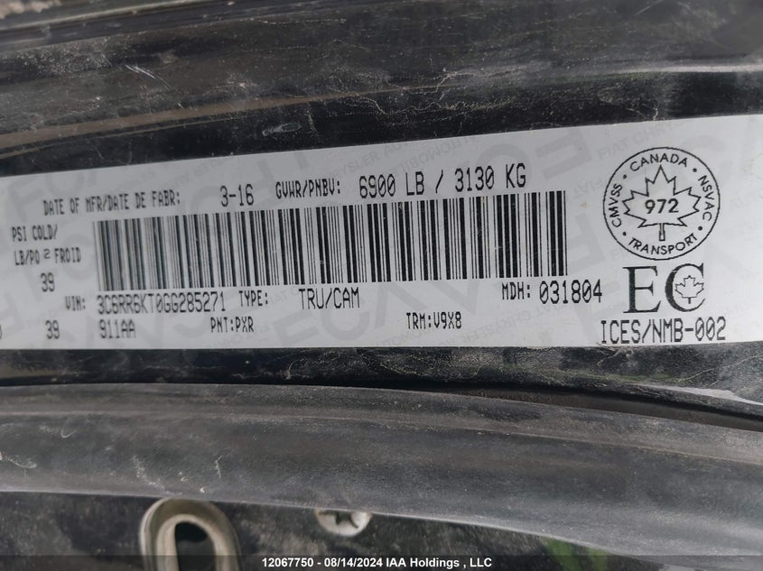 2016 Ram 1500 St VIN: 3C6RR6KT0GG285271 Lot: 12067750