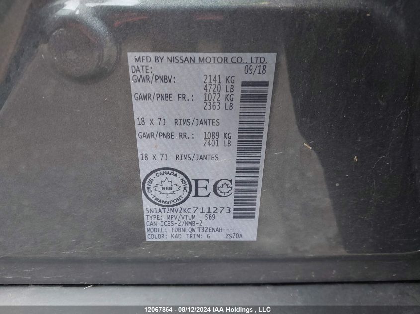 2019 Nissan Rogue VIN: 5N1AT2MV2KC711273 Lot: 12067854