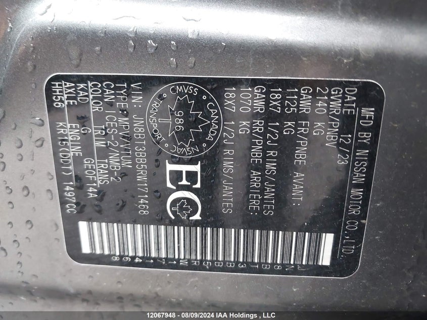 2024 Nissan Rogue VIN: JN8BT3BB5RW171468 Lot: 12067948