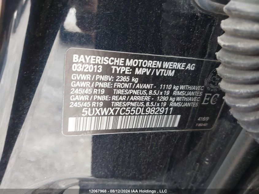 2013 BMW X3 VIN: 5UXWX7C55DL982911 Lot: 12067968