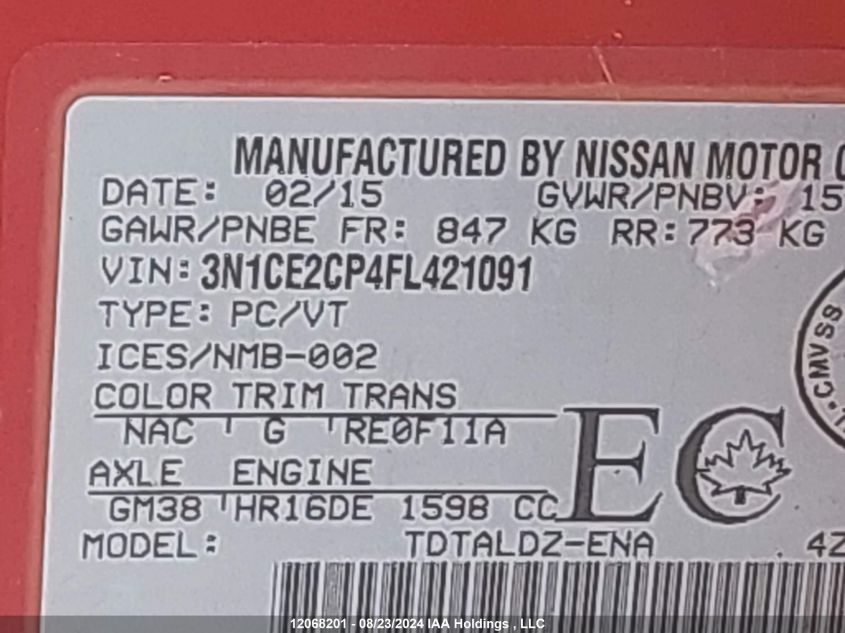 3N1CE2CP4FL421091 2015 Nissan Versa Note