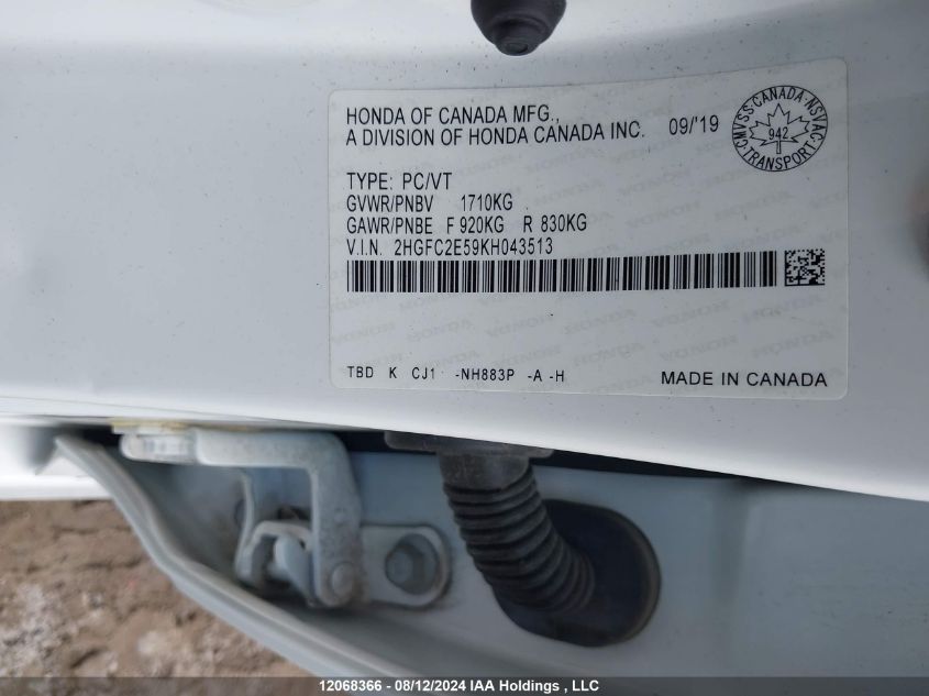 2019 Honda Civic Sedan VIN: 2HGFC2E59KH043513 Lot: 12068366