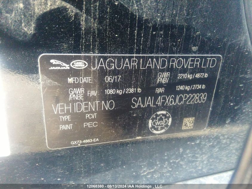 2018 Jaguar Xe VIN: SAJAL4FX6JCP22839 Lot: 12068380