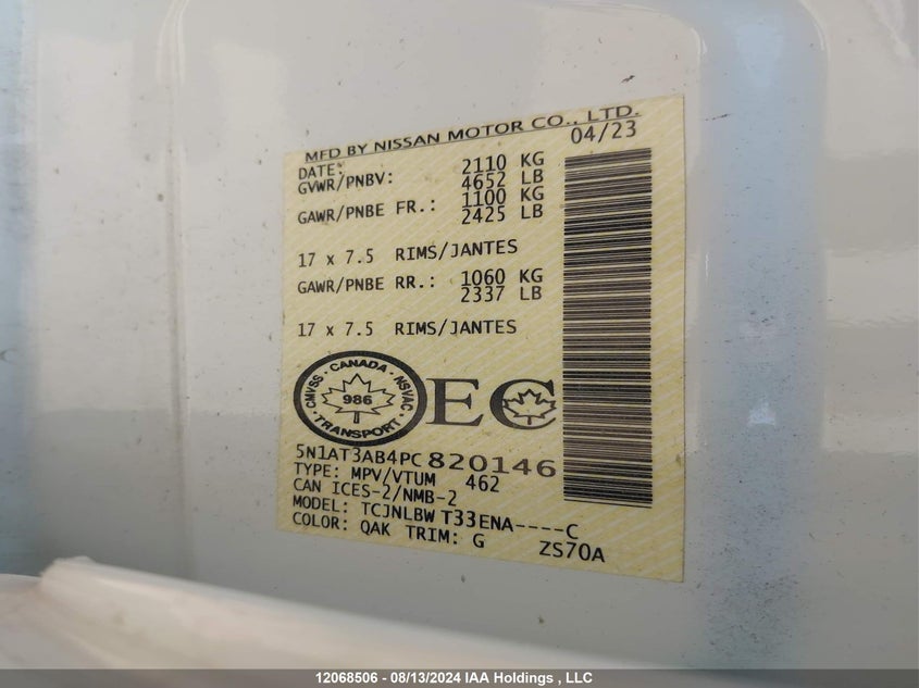 2023 Nissan Rogue VIN: 5N1AT3AB4PC820146 Lot: 12068506