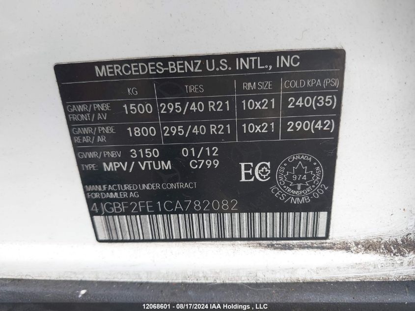 2012 Mercedes-Benz Gl-Class VIN: 4JGBF2FE1CA782082 Lot: 12068601