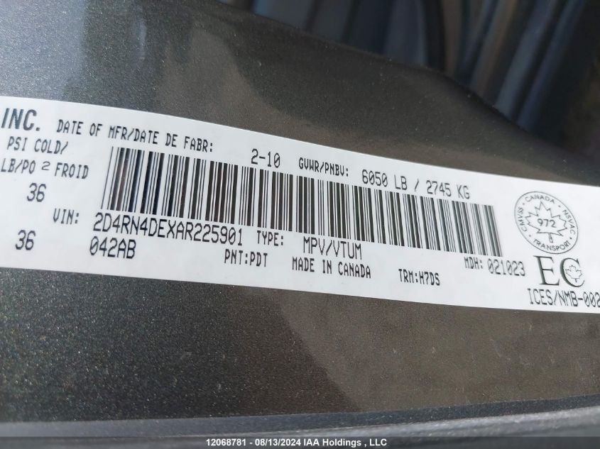 2010 Dodge Grand Caravan Se VIN: 2D4RN4DEXAR225901 Lot: 12068781