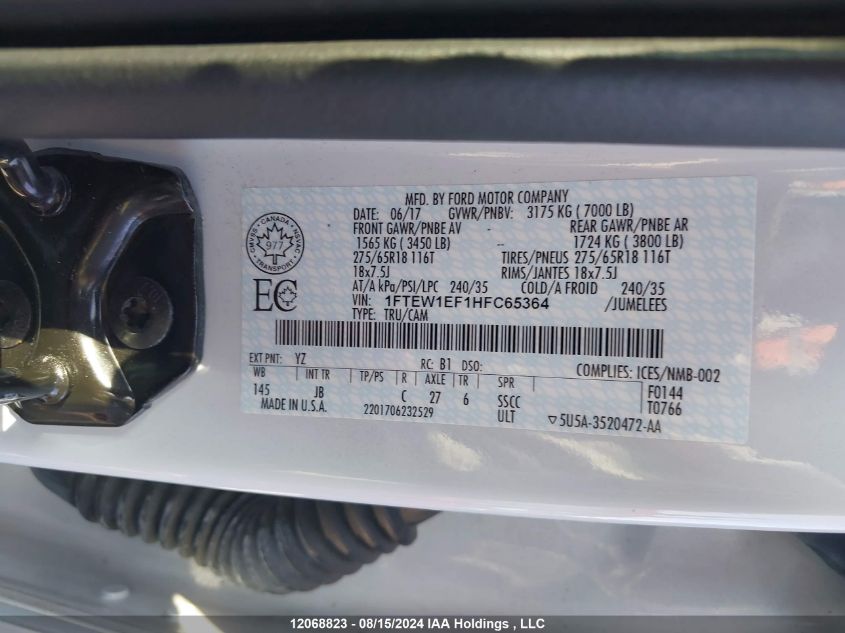 2017 Ford F-150 Xlt VIN: 1FTEW1EF1HFC65364 Lot: 12068823