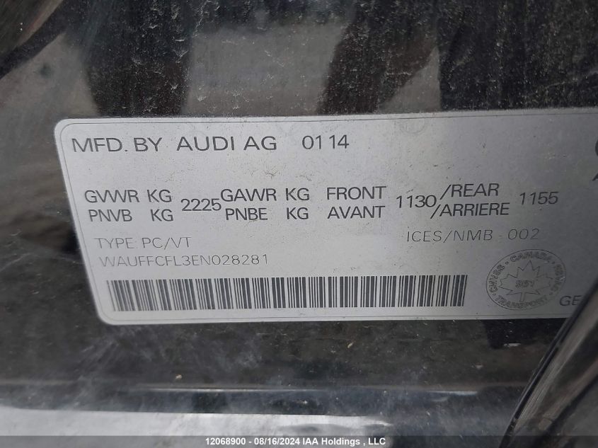 2014 Audi A4 Premium Plus VIN: WAUFFCFL3EN028281 Lot: 12068900