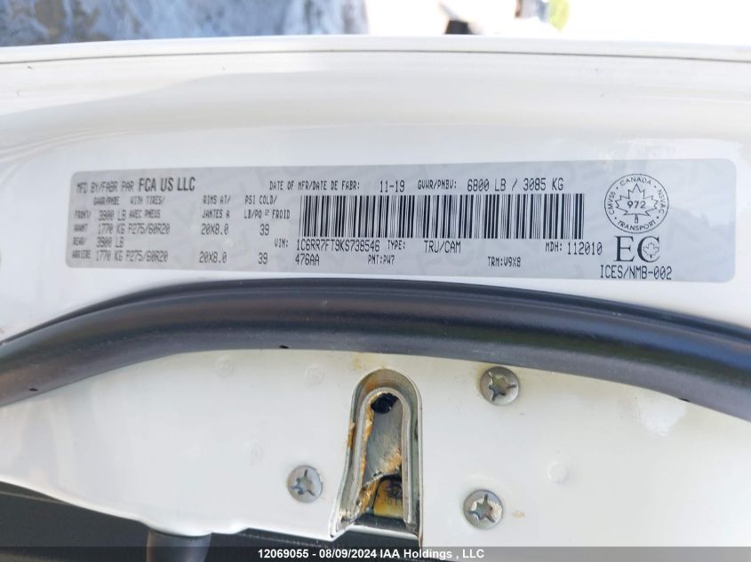 2019 Ram 1500 Classic Tradesman VIN: 1C6RR7FT9KS738546 Lot: 12069055